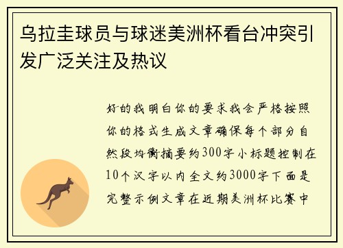 乌拉圭球员与球迷美洲杯看台冲突引发广泛关注及热议